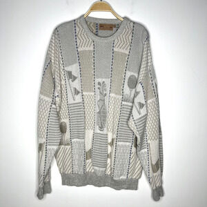 VTG Shenandoah Golf Textured 3D‎ Grandpa Sweater Beige Embroidered USA Sz XL